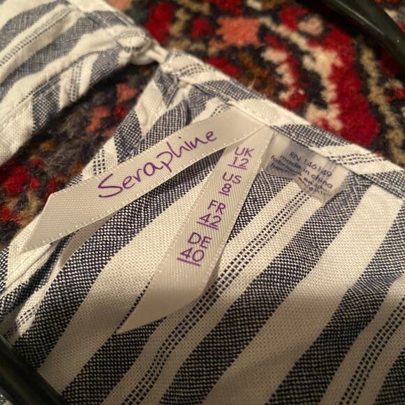 Seraphine Maternity Blue and White Striped Nursing Blouse - Picture 10 of 11